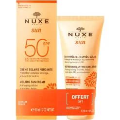 NUXE Duo Crème Solaire Fondante Haute Protection SPF50 visage et Lait Fraicheur Après-Soleil visage et corps 50ml offert Discount