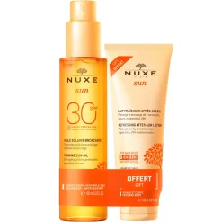 NUXE Duo Huile Solaire Bronzante Haute Protection SPF30 visage et corps et Lait Fraicheur Après-Soleil visage et corps 100ml offert Best