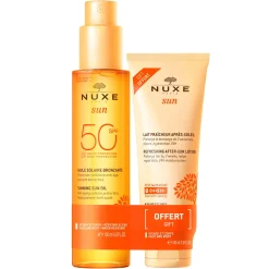 NUXE Duo Huile Solaire Bronzante Haute Protection SPF50 visage et corps et Lait Fraicheur Après-Soleil visage et corps 100ml offert Cheap